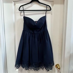 Strapless Navy Cocktail Dress with Floral Lace